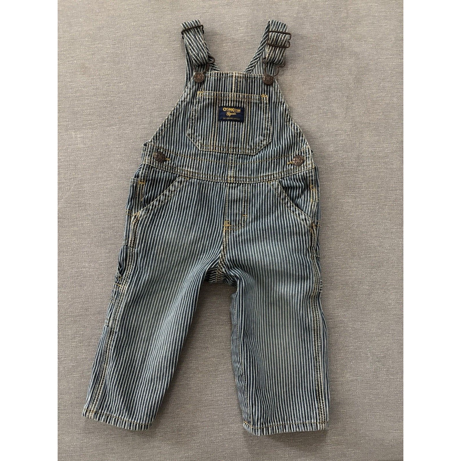 Vintage Oshkosh B'gosh Baby Sz 12 M Vintage Engineer Stripe Overalls Vestbak